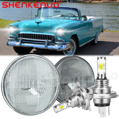 Pair 7'' Inch Round LED Headlights Hi/Lo Sealed Beam For Chevy Bel Air 1955-1957