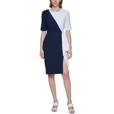 

Женское белое платье-футляр длиной до колена с цветными блоками Calvin Klein  BHFO 4779, Indigo/white
