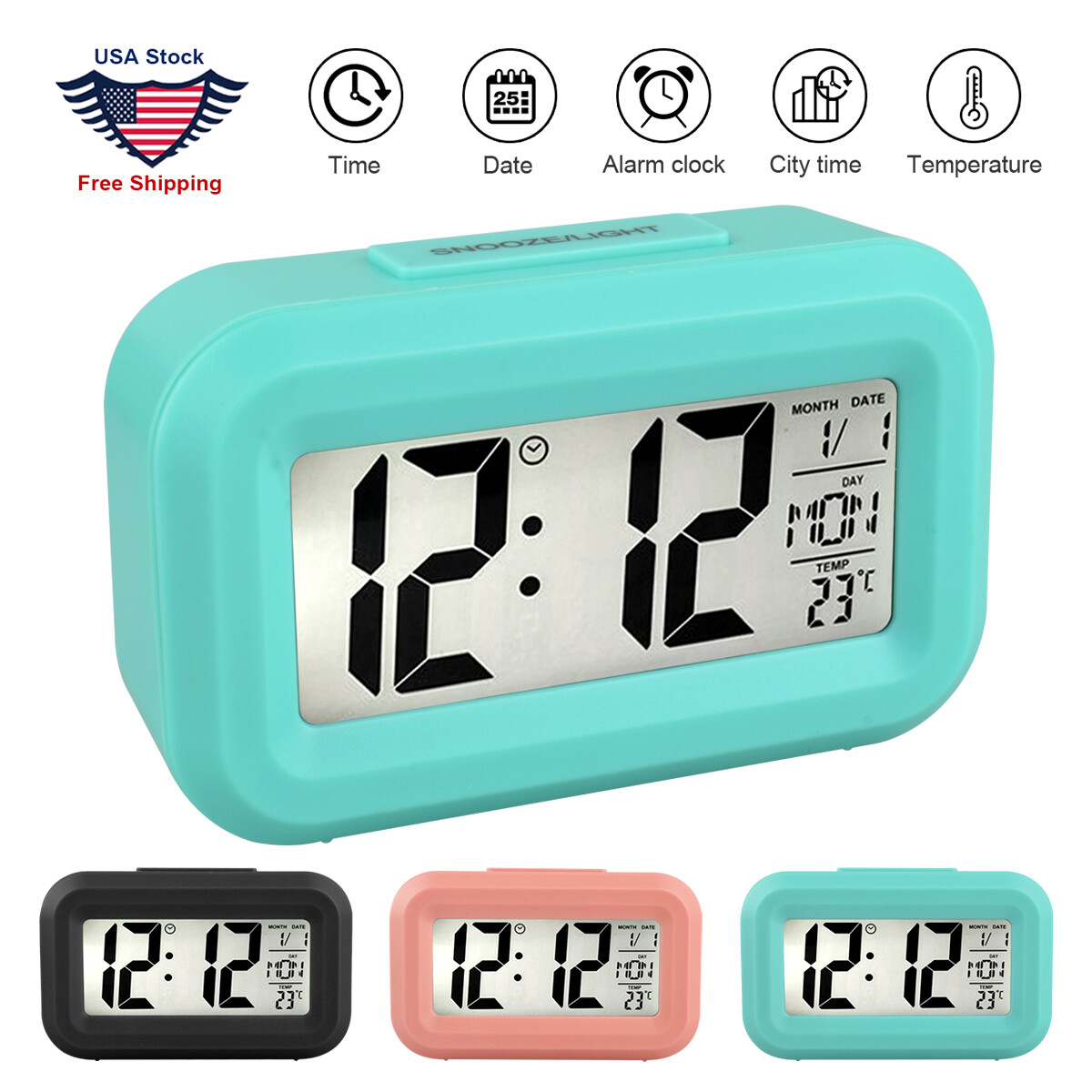 Childrens Electronic Small Alarm Clock Cyan