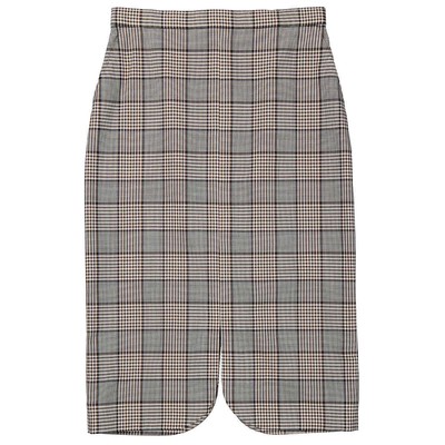Pre-owned Burberry Check Wool Scalloped Hem Pencil Skirt In Multicolor