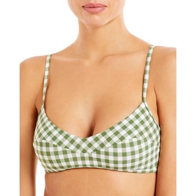 Tory Burch Womens Green Back Hook Checked Bikini Swim Top S BHFO 1020