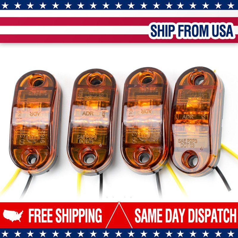 X4 LED CLEARANCE LIGHTS SIDE MARKER LAMP AMBER TRAILER TRUCK CARAVAN 12 24 VOLT