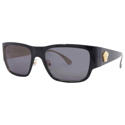 Pre-owned Versace Polarized Dark Grey Rectangular Men's Sunglasses Ve2262 143381 56 In Gray