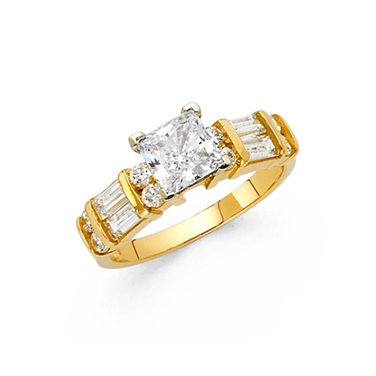 Pre-owned Td Collections 1.25-ct Basket Princess-cut With Side Baguette & Round Cz Wedding Ring In 14k In White