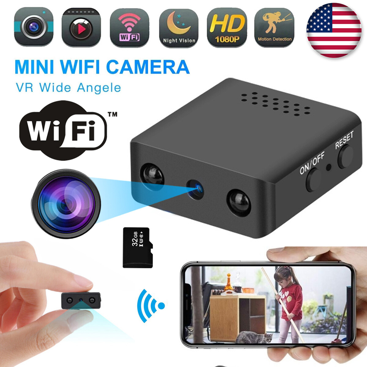 Mini WIFI Camera 1080P HD IP Motion Night Vision Camcorder Security Nanny Cam DV