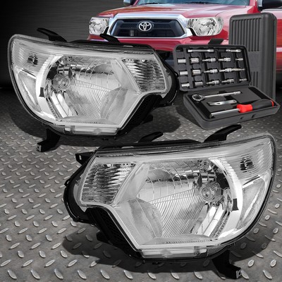 ДЛЯ 12-15 TOYOTA TACOMA ХРОМИРОВАННЫЙ КОРПУС ПРОЗРАЧНЫХ БОКОВЫХ ФАР ГОЛОВНОГО СВЕТА + НАБОР ИНСТРУМЕНТОВ