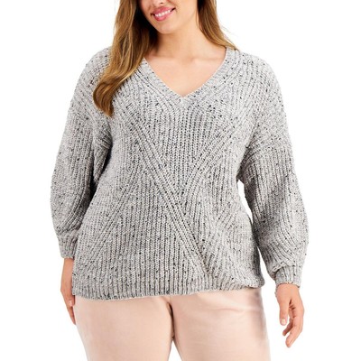 

Calvin Klein Womens Grey Chenille Pullover V-образный вырез Sweater Top Plus  BHFO 1978, Серый