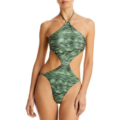 

Женский цельный купальник Cult Gaia Camari с вырезом на шее и бретельками BHFO 8282, Saltation basil multi