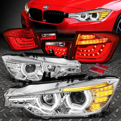 ДЛЯ 12-16 BMW 3-SERIES LED DRL + 3D-ПРОЕКТОРНАЯ ФАРА U-HALO + ЗАДНИЕ ФОНАРИ ХРОМ