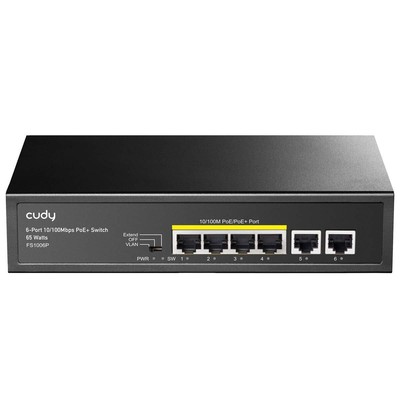 FS1006P 6-Port 10/100M PoE Switch 60W, 4 PoE Ports, CCTV Mode (Transmit Dista...