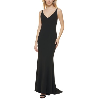 Женское вечернее платье Calvin Klein из черного крепа с V-образным вырезом, 16 BHFO 4158