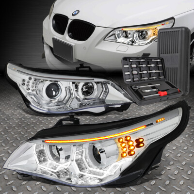 ДЛЯ 04-07 BMW E60 5-Й СЕРИИ 3D СВЕТОДИОДНЫЙ U-ОБРАЗНЫЙ HALO ПРОЕКТОР ФАР + НАБОР ИНСТРУМЕНТОВ ХРОМ