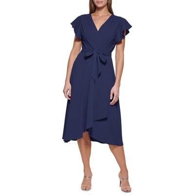 

DKNY Женское платье с V-образным вырезом и рукавами-крылышками до середины икры с запахом BHFO 5400, Navy
