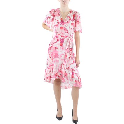 Женское розовое шифоновое платье с запахом из искусственной кожи Calvin Klein 10 BHFO 4617