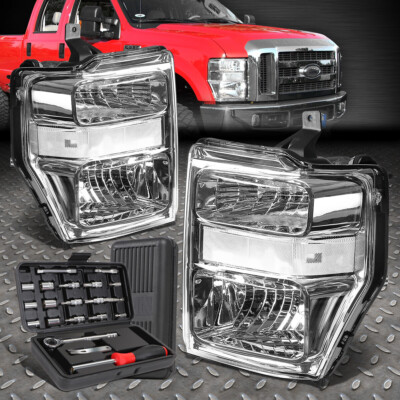 ДЛЯ 08-10 FORD SUPER DUTY F250-550 ХРОМИРОВАННЫЙ КОРПУС ПРОЗРАЧНАЯ БОКОВАЯ ФАРА + НАБОР ИНСТРУМЕНТОВ