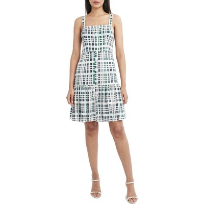 

Женский сарафан из смесового льна в клетку с принтом BCBG Max Azria и оборками, Posy green combo