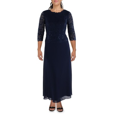 Alex Evenings Женское темно-синее свадебное платье макси с длинным рукавом до локтя 14 BHFO 7175