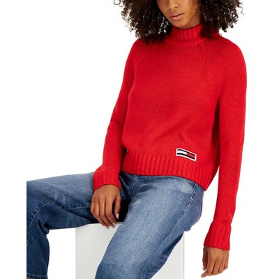 Tommy Jeans Womens Red Knit Ribbed Mock Turtleneck Sweater Top XL BHFO 8200