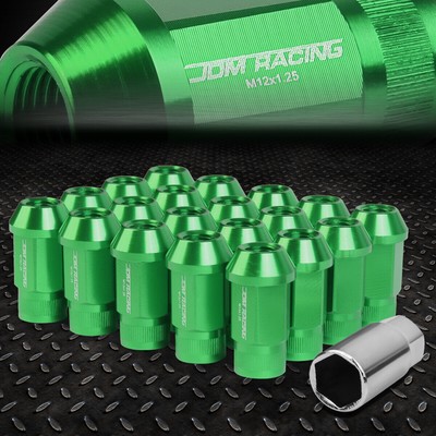 [20шт] Набор гаек с алюминиевыми колесными наконечниками M12x1.25 с открытым концом + Удлинительный адаптер зеленого цвета