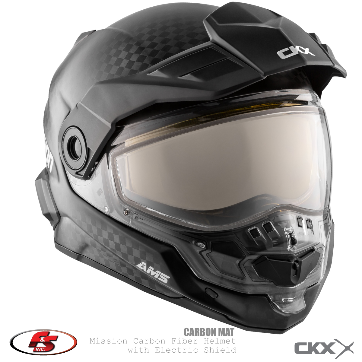New CKX Mission AMS Snowmobile Helmet Carbon Mat SM LG XL 2X. standard shield