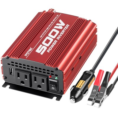 Potek 500W Car Power Inverter Dc 12V To Ac 110V With 2Ac Out