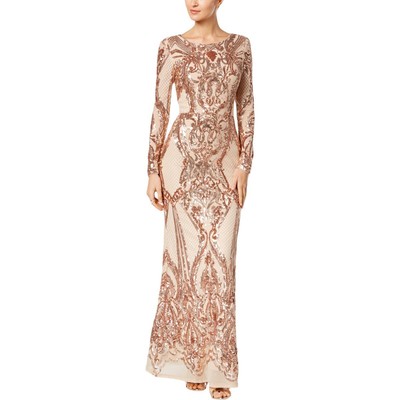 

Женское бежевое вечернее платье из сетки с пайетками Betsy - Adam  BHFO 0458, Champagne