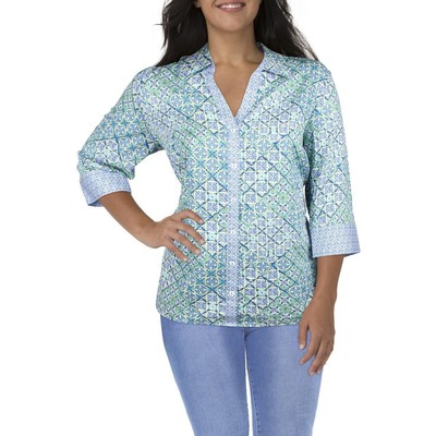 

Женская синяя рубашка на пуговицах Foxcroft NYC Plus  BHFO 3465, Blue multi