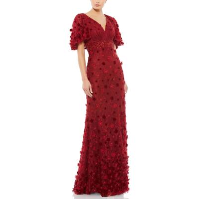 Mac Duggal Womens Red Lace Embellished Evening Dress Gown 14 BHFO 3187