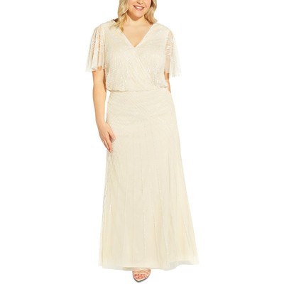 

Adrianna Papell Womens White Blouson Maxi Evening Dress Plus  BHFO 4878, Sandshell