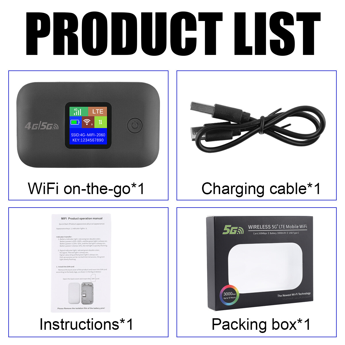 4G/5G LTE Wireless WiFi Router Pocket Mobile Broadband MIFI LCD Hotspot 3000mAh