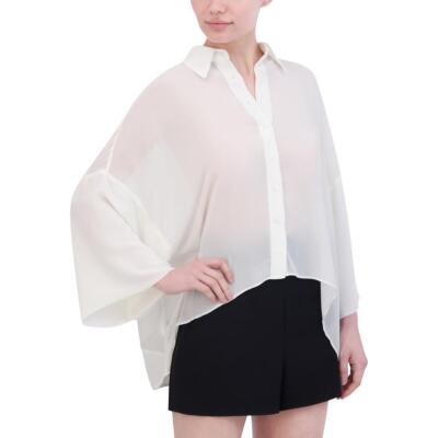 Женская прозрачная блузка BCBGMAXAZRIA с воротником-стойкой и низким вырезом на пуговицах BHFO 8905