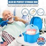 KISEER Light Blue Denture Bath Case Cup Box Holder Storage Container with Denture Cleaner Brush Strainer Basket for Travel Cleaning