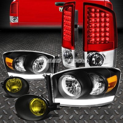 ЧЕРНЫЙ КОРПУС, ЯНТАРНАЯ ФАРА + DRL + КРАСНЫЙ СВЕТОДИОДНЫЙ ЗАДНИЙ ФОНАРЬ + ПРОТИВОТУМАННАЯ ФАРА ДЛЯ 07-09 RAM