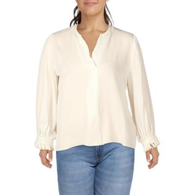 Kobi Halperin Womens Miley Ivory Silk Split Neck Fringe Blouse Top L BHFO 4551