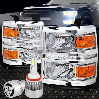 ХРОМИРОВАННАЯ ФАРА DRL + ЯНТАРНЫЙ УГОЛОК + БЕЛЫЙ СВЕТОДИОД H8 HID с ВЕНТИЛЯТОРОМ ДЛЯ 14-16 SILVERADO
