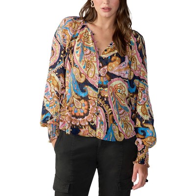 Sanctuary Womens Sheer Metallic Blouse Button-Down Top Shirt BHFO 7148