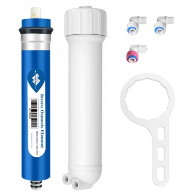 100 GPD RO Membrane Reverse Osmosis System Water Filter Housing+Fittings+Wrench