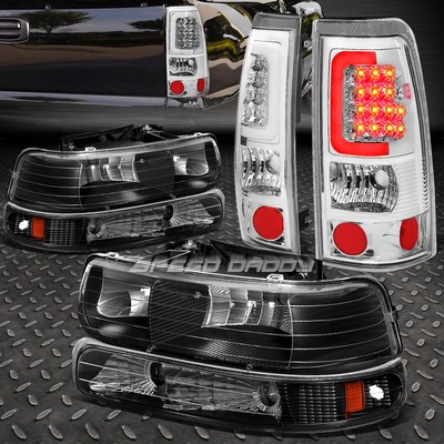 ЧЕРНАЯ ЯНТАРНАЯ ФАРА + ХРОМИРОВАННАЯ ПРОЗРАЧНАЯ ЛИНЗА LED BAR ЗАДНИЙ ФОНАРЬ ДЛЯ 99-02 SILVERADO