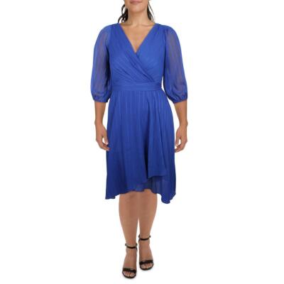 Женское голубое шифоновое свадебное платье миди с металлическим отливом DKNY 4 BHFO 8121