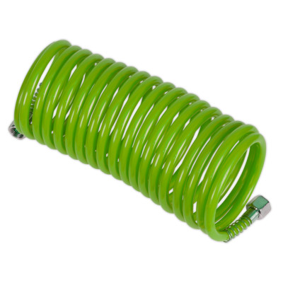 Sealey SA335G PE Coiled Air Hose 5m x 5mm with 1/4''BSP Unions - Green