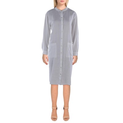 Женское белое дневное платье-рубашка миди с классическим воротником Eileen Fisher, M BHFO 3565