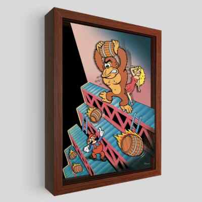 Donkey Kong v Mario 1981 Arcade Game Framed Shadow Box Wall Art 12x16 Poster