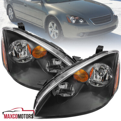 Fits 2002-2004 Altima Head Lamp Black Headlights Left+Right Pair 02 03 04