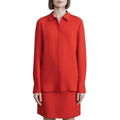 Lafayette 148 New York Женская блузка Scottie Red со змеиным принтом, топ L BHFO 7420