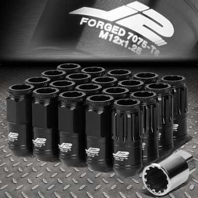 J2 ENGINEERING 7075 АЛЮМИНИЙ M12X1.25 16ШТ ГАЙКА С ОТКРЫТЫМ НАКОНЕЧНИКОМ, 4ШТ ЗАМОК с КЛЮЧОМ, ЧЕРНЫЙ