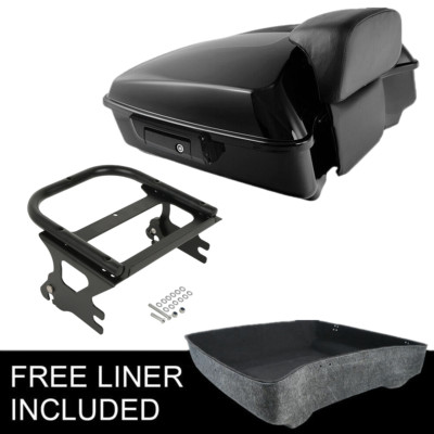 Black Chopped Trunk Pack + Rack Fit For Harley Tour Pak Road King Glide 97-08 05