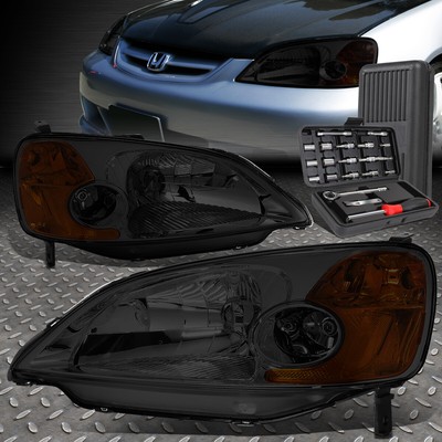 ДЛЯ 01-03 HONDA CIVIC ДЫМЧАТЫЙ КОРПУС, ЯНТАРНЫЕ УГЛОВЫЕ ФАРЫ ГОЛОВНОГО СВЕТА + НАБОР ИНСТРУМЕНТОВ