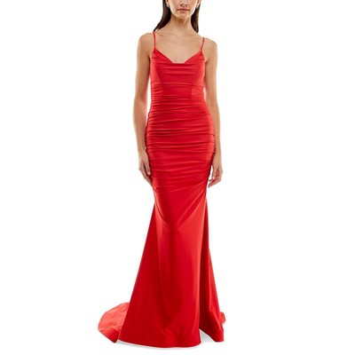 B. Darlin Womens Red Satin Ruched Prom Evening Dress Gown Juniors 0 BHFO 9375