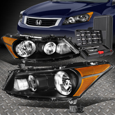 ДЛЯ 08-12 HONDA ACCORD СЕДАН ЧЕРНЫЙ КОРПУС ЯНТАРНАЯ УГЛОВАЯ ЛАМПА ФАРЫ + НАБОР ИНСТРУМЕНТОВ