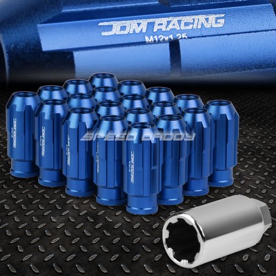 НАБОР ГАЕК JDM С ОТКРЫТЫМ КОНЦОМ ИЗ АЛЮМИНИЯ СИНЕГО ЦВЕТА С 20 НАКОНЕЧНИКАМИ + АДАПТЕР M12X1.25 ДИАМЕТРОМ 24 ММ / ВЫСОТОЙ 50 ММ